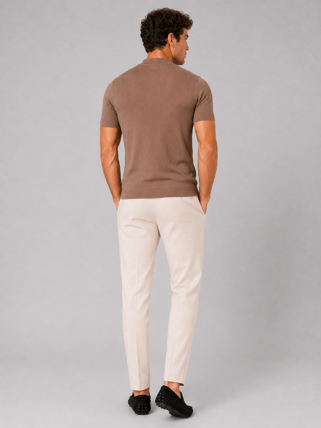 Men's Mock Neck Ribbed T-Shirt Fitted Stretch Short Sleeve Top 4