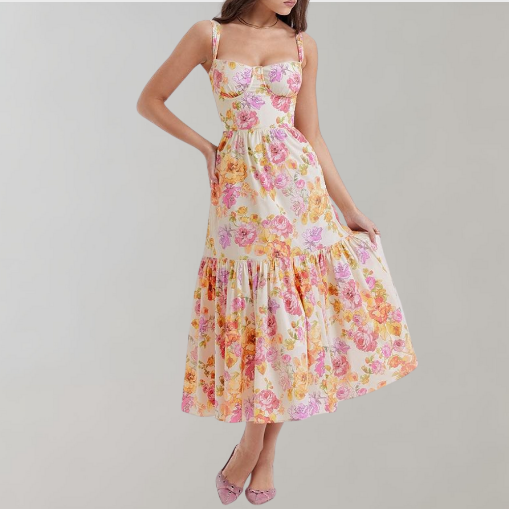 Floral Flared Midi Dress – Mireille