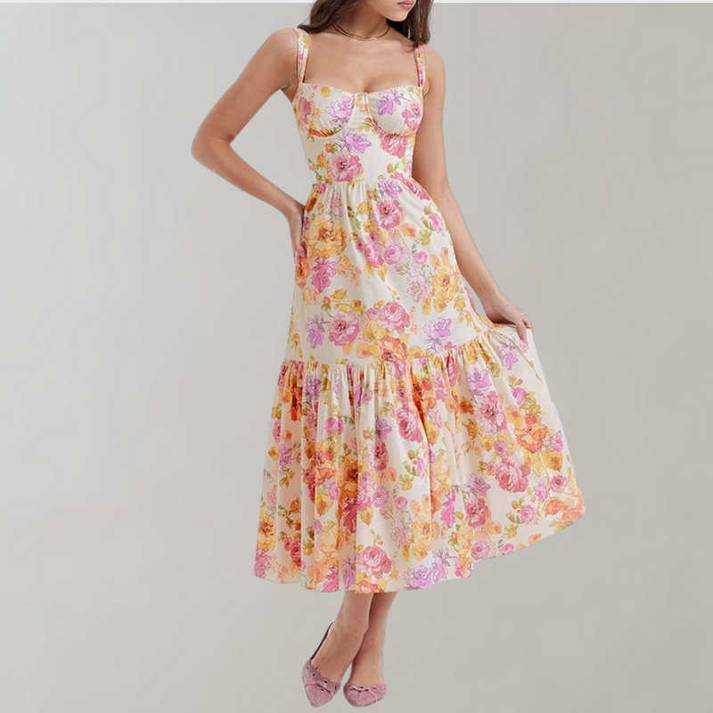 Floral Flared Midi Dress – Mireille