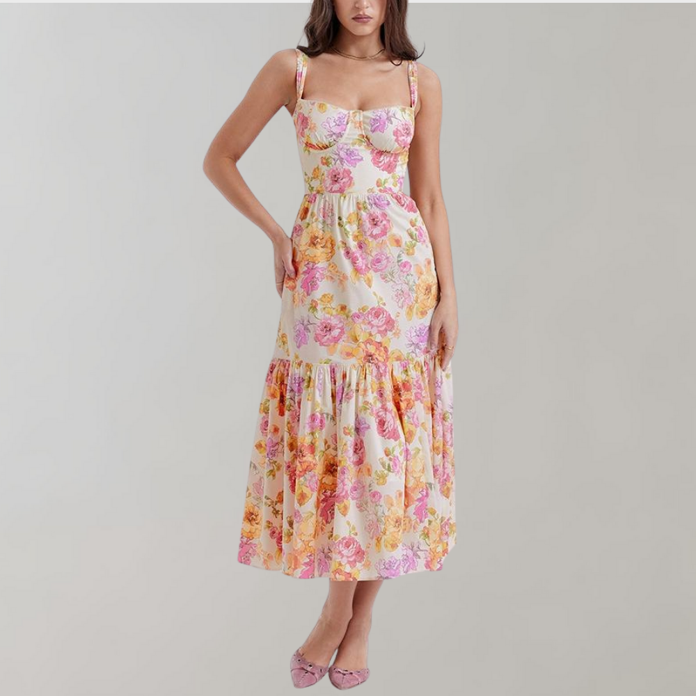 Floral Flared Midi Dress – Mireille