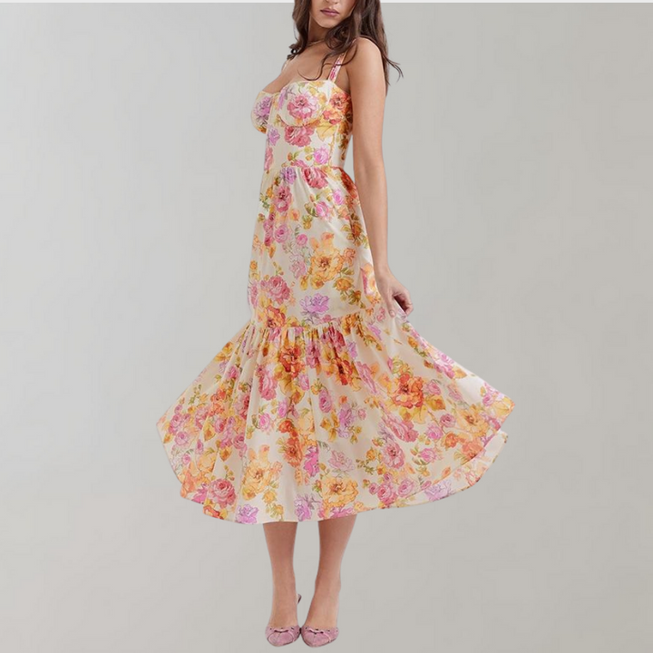 Floral Flared Midi Dress – Mireille
