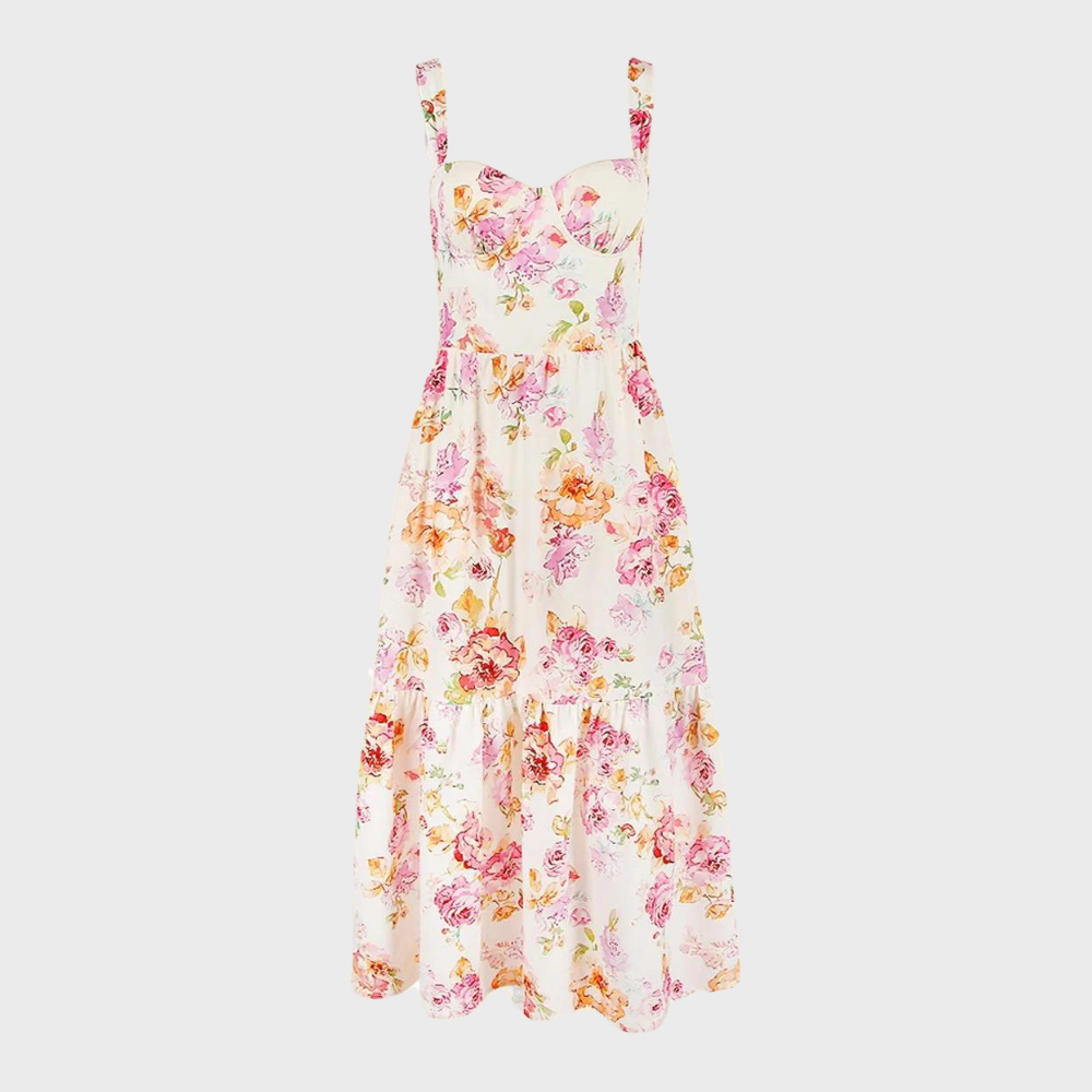 Floral Flared Midi Dress – Mireille