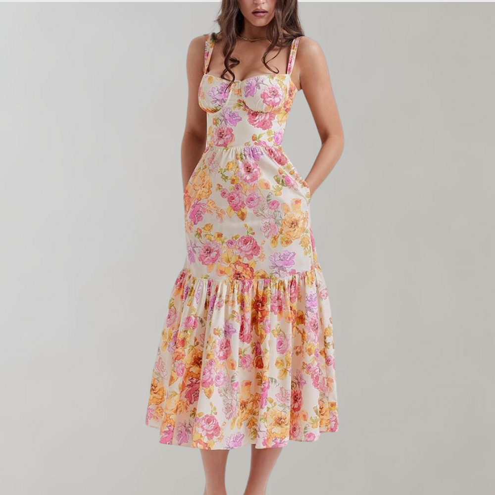 Floral Flared Midi Dress – Mireille