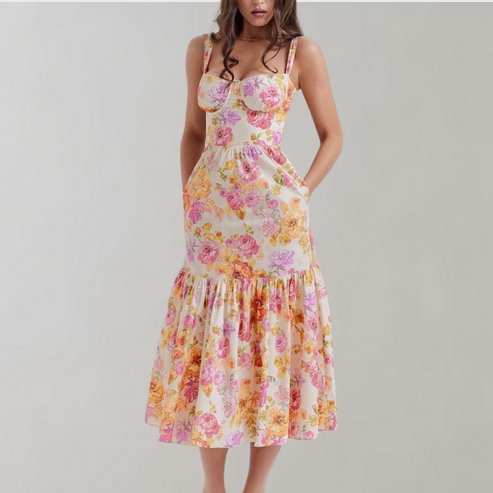 Floral Flared Midi Dress – Mireille