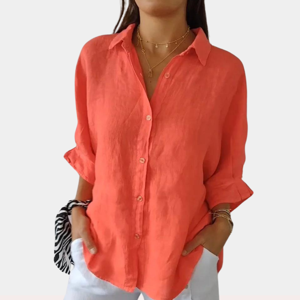 Linen Women's Blouse with Long Sleeves and Button Closure – Ysolde