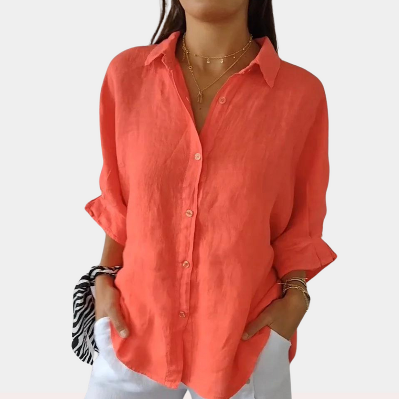 Linen Women's Blouse with Long Sleeves and Button Closure – Ysolde