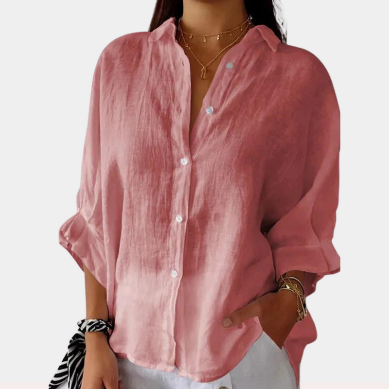 Linen Women's Blouse with Long Sleeves and Button Closure – Ysolde