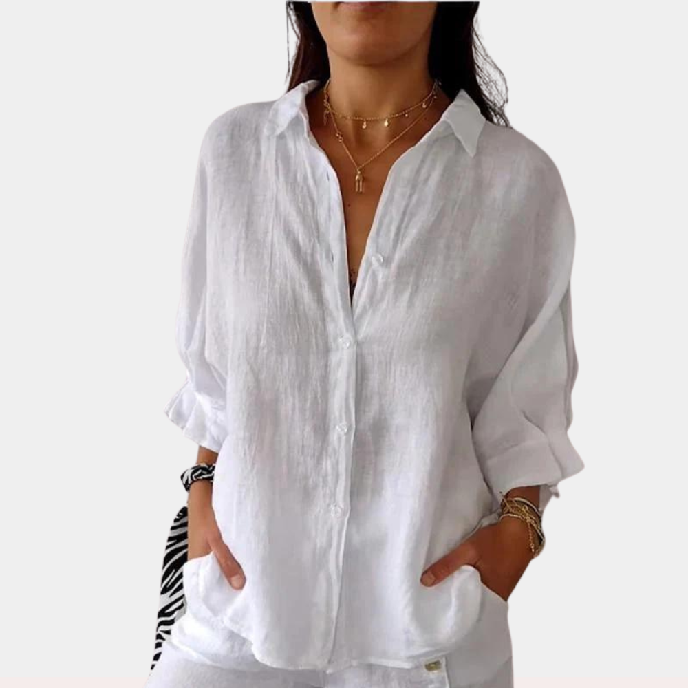 Linen Women's Blouse with Long Sleeves and Button Closure – Ysolde