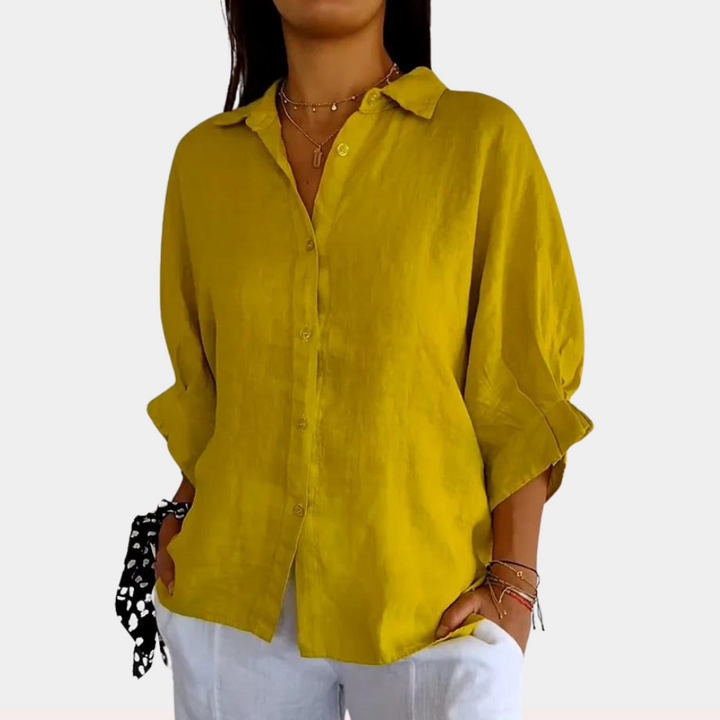 Linen Women's Blouse with Long Sleeves and Button Closure – Ysolde