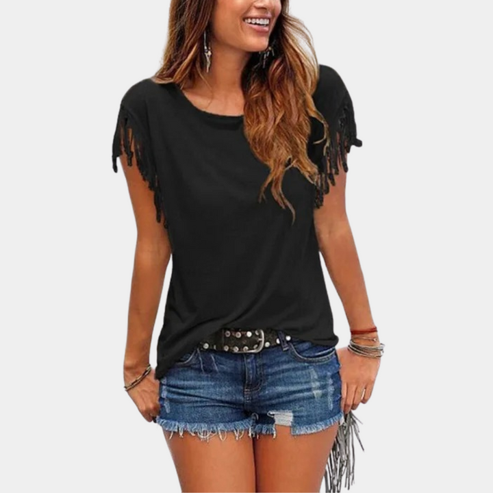 Fransig zomerse T-shirt met een losse pasvorm - Mila