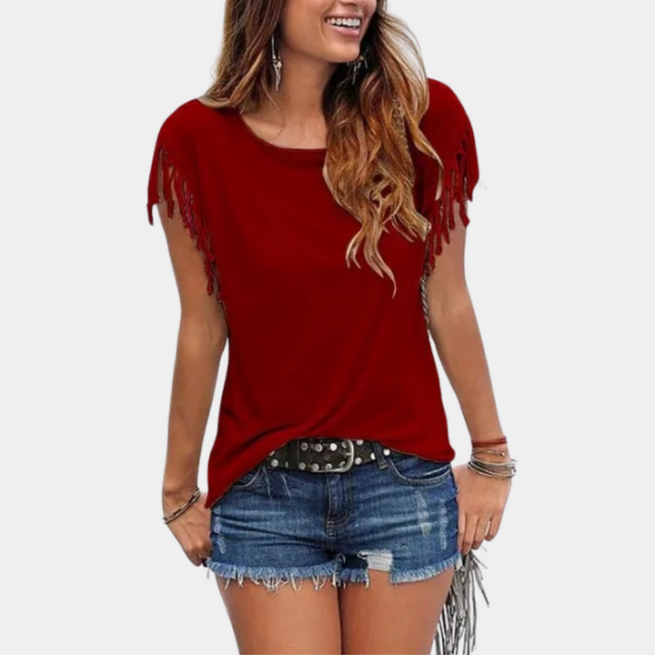 Fransig zomerse T-shirt met een losse pasvorm - Mila