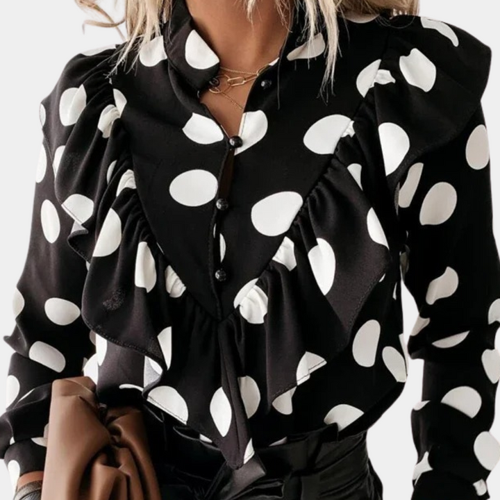 Polka dot ruffle blouse with flowing cut - Tabea
