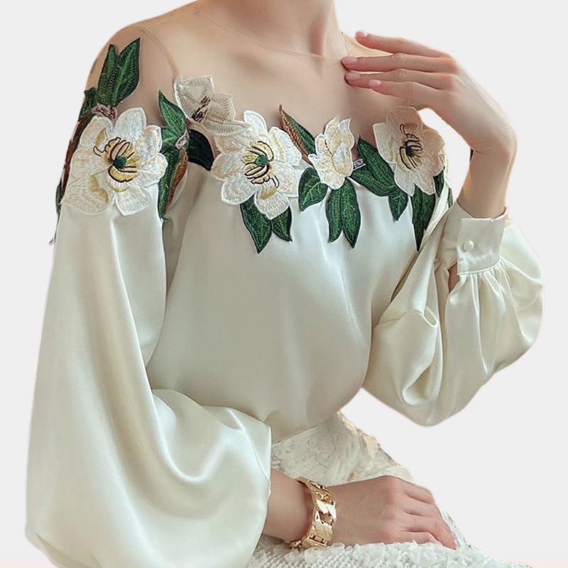 Floral Beige Women's Blouse with Loose Fit – Elvira