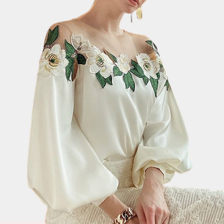 Floral Beige Women's Blouse with Loose Fit – Elvira