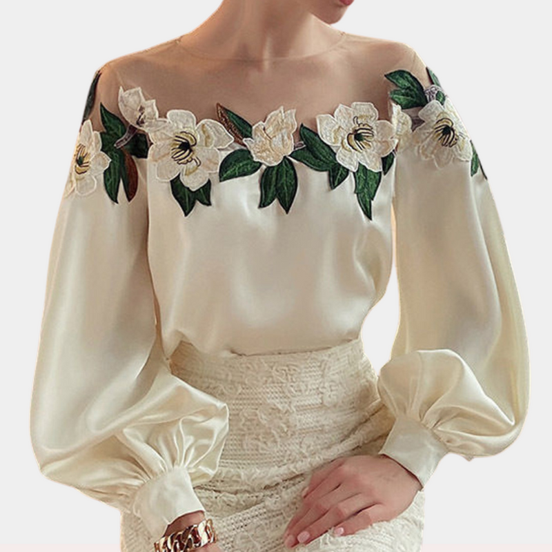 Floral Beige Women's Blouse with Loose Fit – Elvira