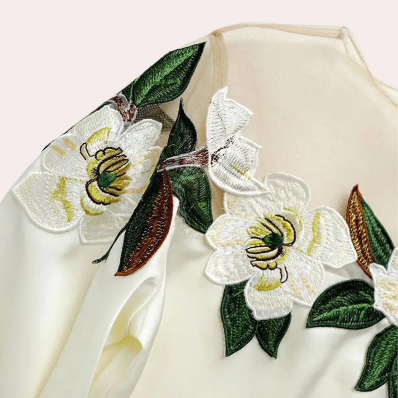 Floral Beige Women's Blouse with Loose Fit – Elvira