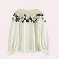 Floral Beige Women's Blouse with Loose Fit – Elvira