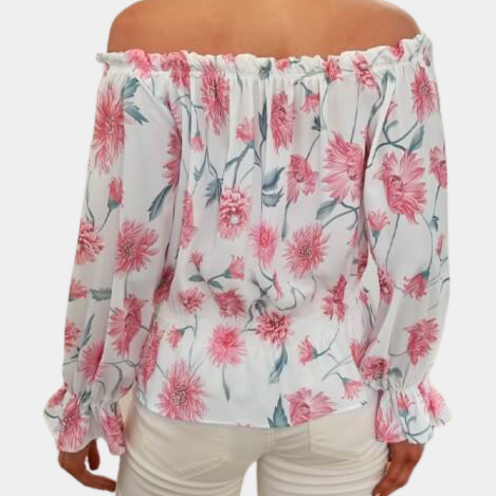 Off-Shoulder Floral Blouse with Ruffles – Fayenne