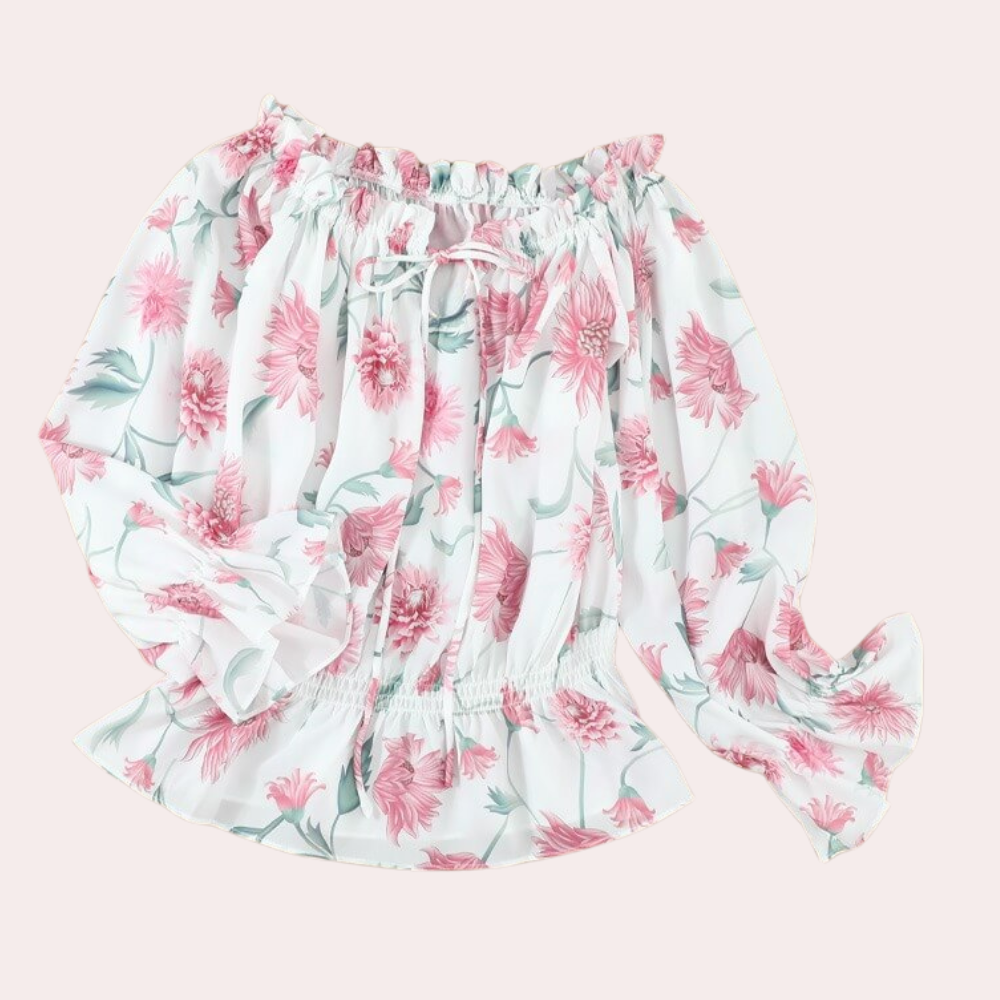 Off-Shoulder Floral Blouse with Ruffles – Fayenne
