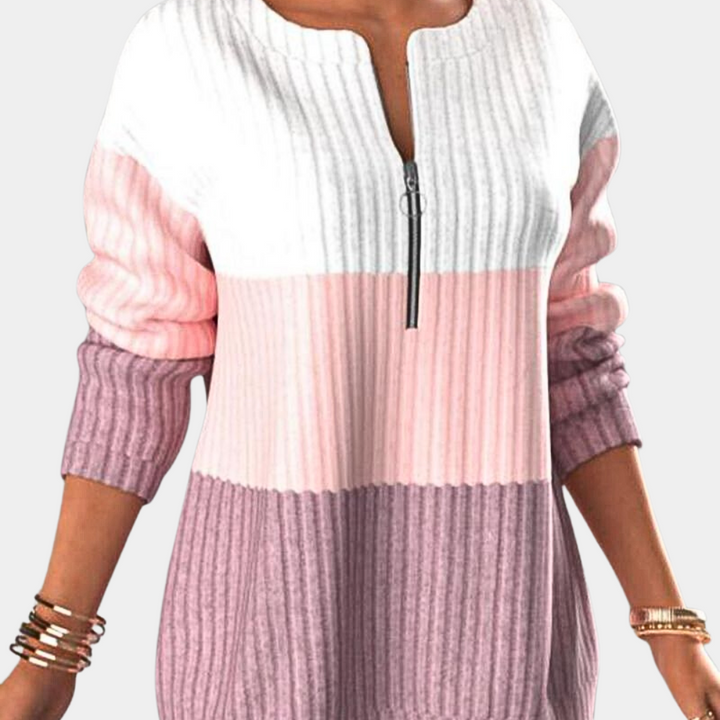 Warm Women's Sweater with Zipper - Lina