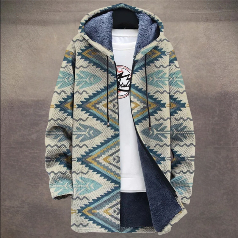 Retro Herenjas met Colorblock Print en Capuchon – Eliano