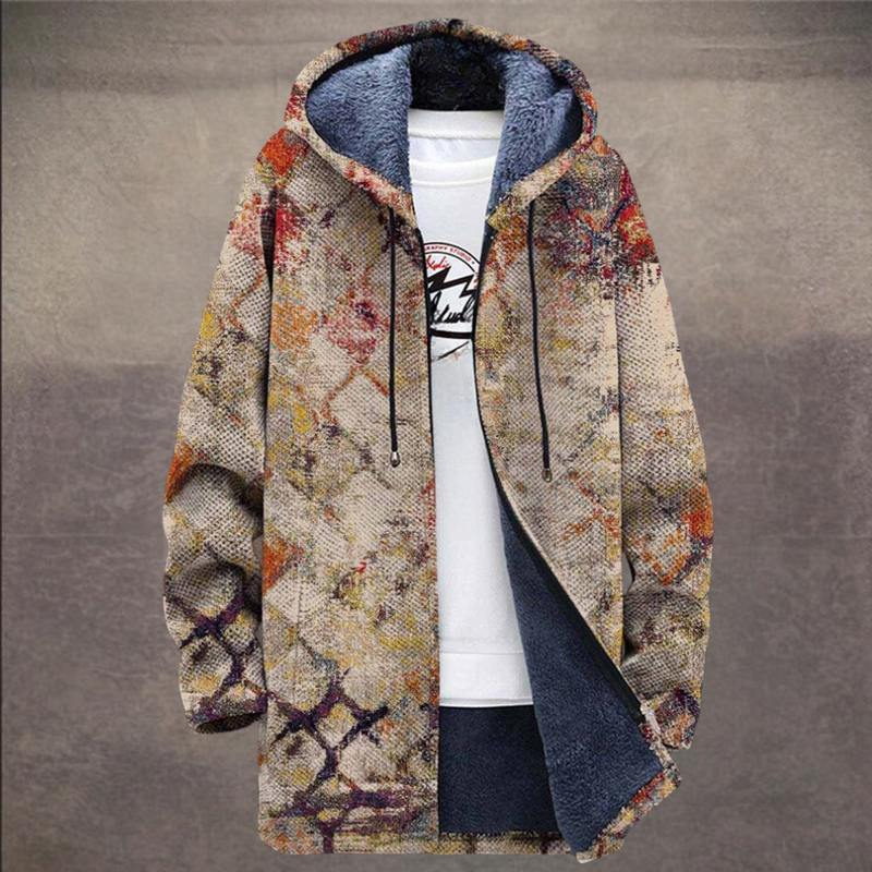 Retro Herenjas met Colorblock Print en Capuchon – Eliano