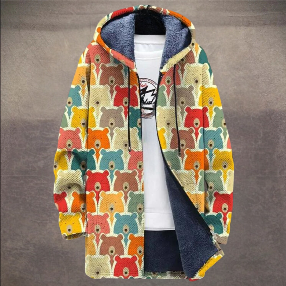 Retro Herenjas met Colorblock Print en Capuchon – Eliano