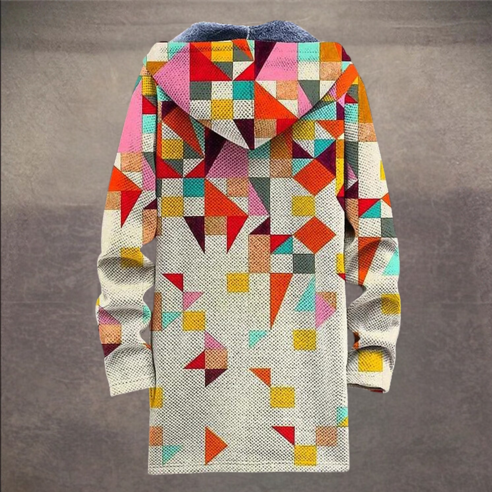 Retro Herenjas met Colorblock Print en Capuchon – Eliano