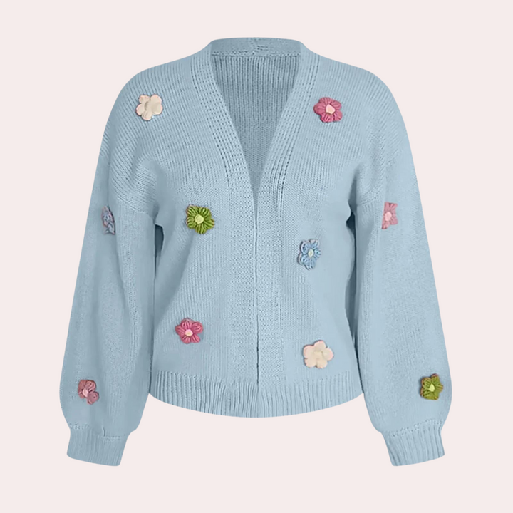Gebreid Damesvest met 3D Bloemen – Maribel