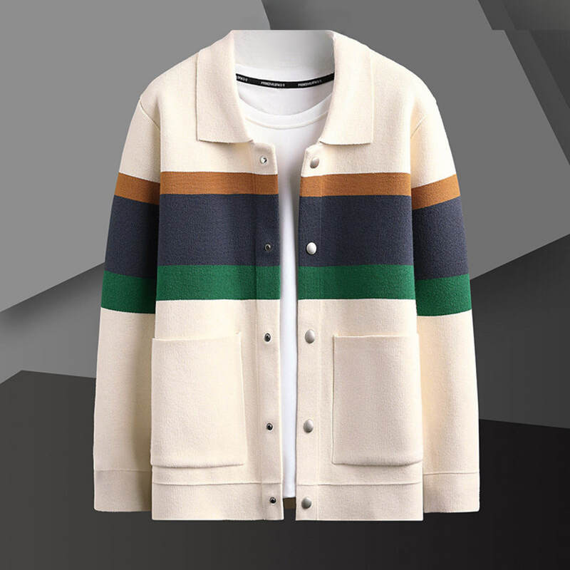Men's Cardigan with Button Closure and Stripes – Enzo