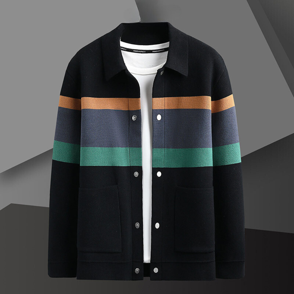 Men's Cardigan with Button Closure and Stripes – Enzo