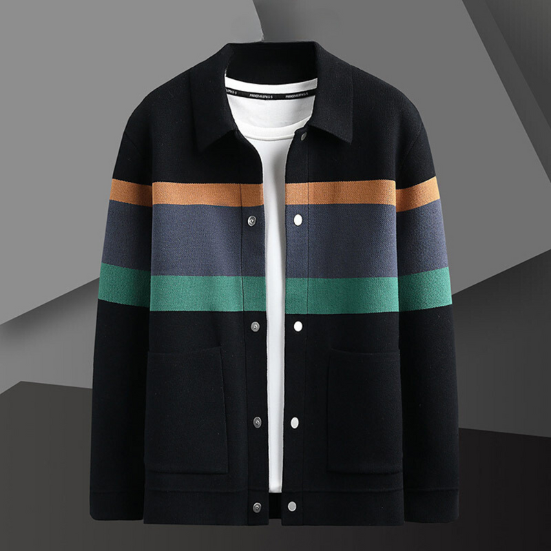 Men's Cardigan with Button Closure and Stripes – Enzo