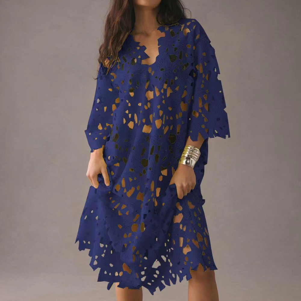 Zwierige Midi Jurk met Geborduurde Details - Isla