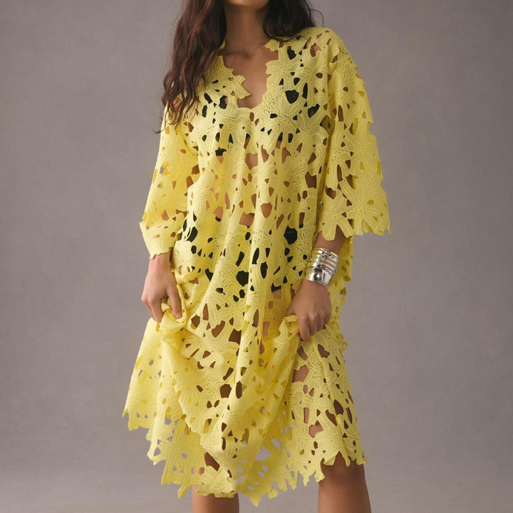 Zwierige Midi Jurk met Geborduurde Details - Isla