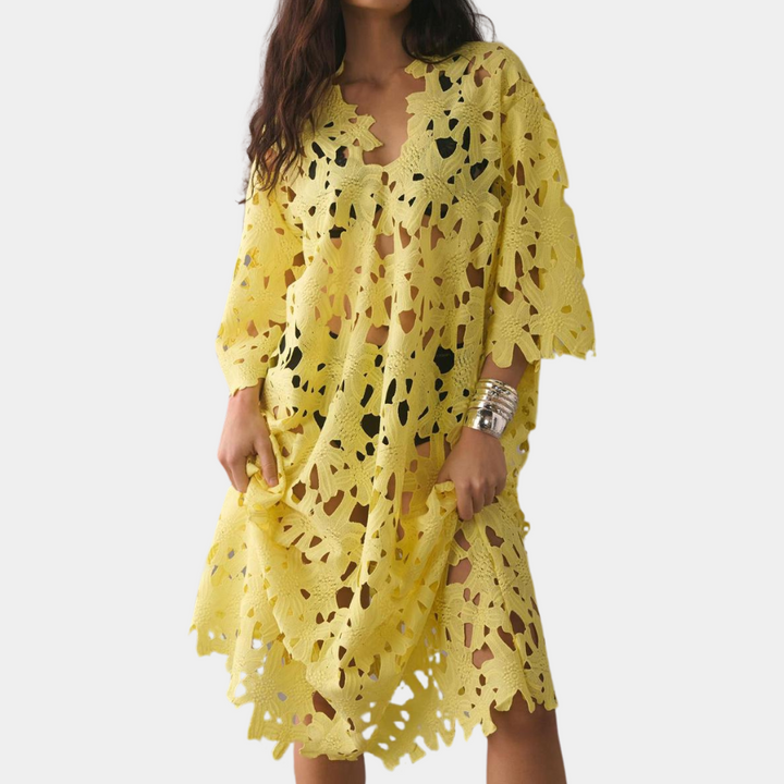 Zwierige Midi Jurk met Geborduurde Details - Isla