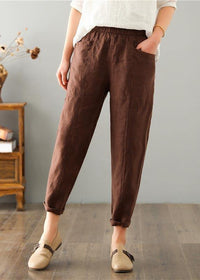 Women's summer pants made of linen-cotton blend with elastic waistband – Clara