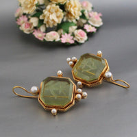 Vintage Groene Oorbellen met Parels - Valeria