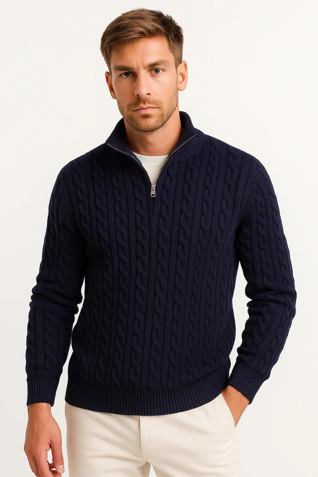 Cable-Knit Quarter-Zip Mens Jumper - Edmond