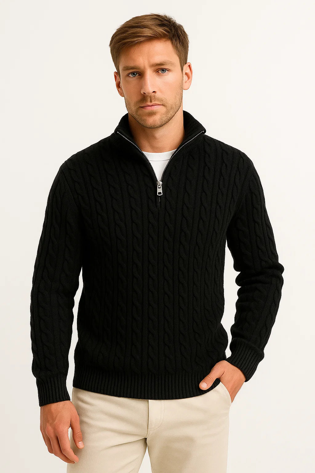 Cable-Knit Quarter-Zip Mens Jumper - Edmond