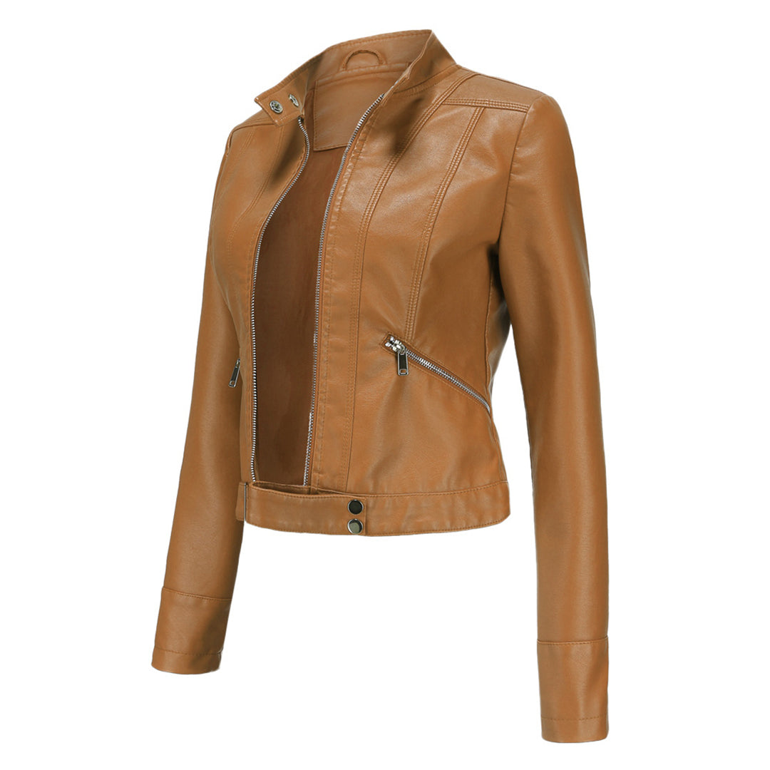 Stylish women's leather jacket in classic design - Marlene