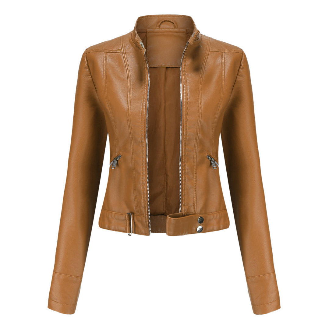 Stylish women's leather jacket in classic design - Marlene