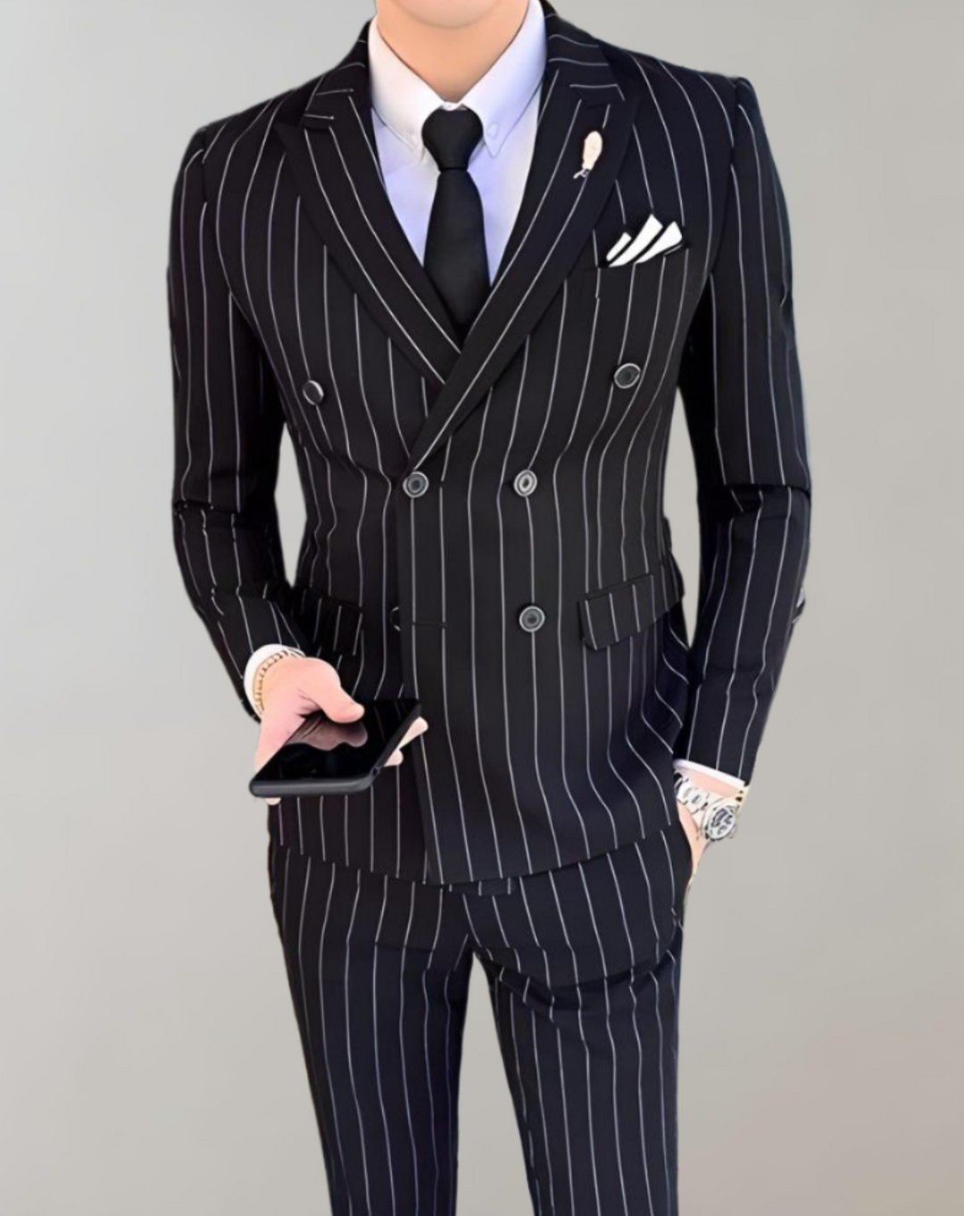 Striped Men's Suit with Double-Breasted Buttons - Maxim