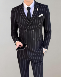 Striped Men's Suit with Double-Breasted Buttons - Maxim