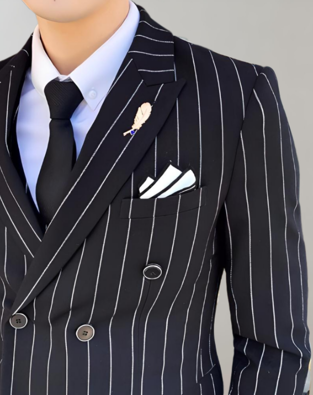 Striped Men's Suit with Double-Breasted Buttons - Maxim