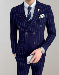 Striped Men's Suit with Double-Breasted Buttons - Maxim