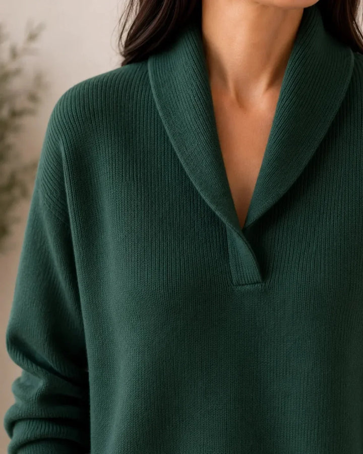 Soft V-Neck Sweater with Shawl Collar 5