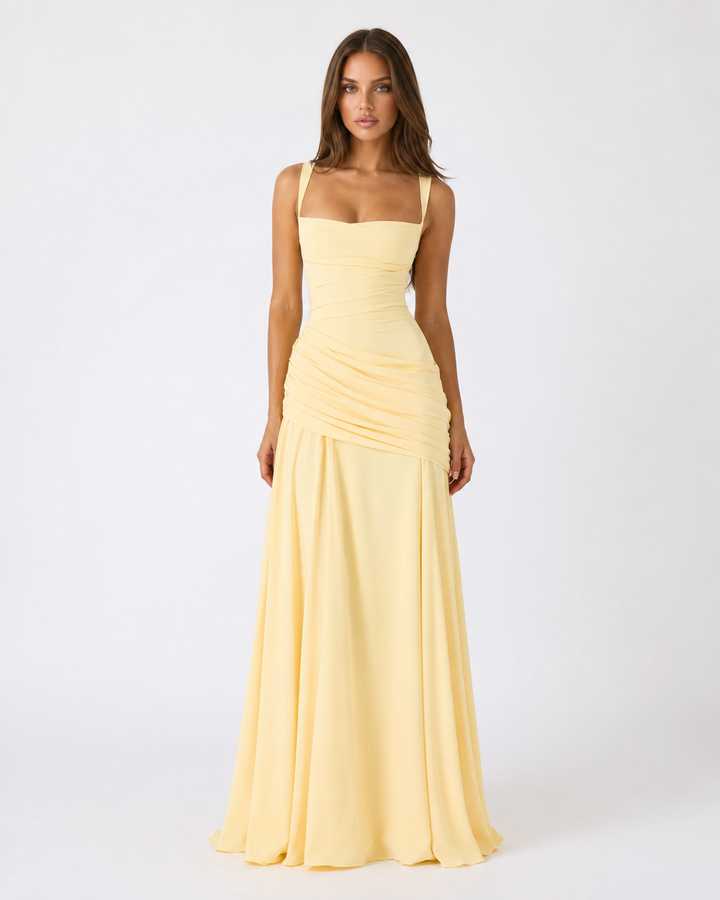 Women's Maxi Dress with Square Neckline and Side Draping 4