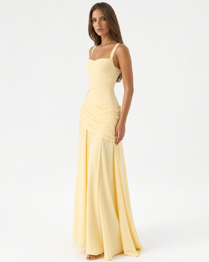 Women's Maxi Dress with Square Neck, Gathered Waist & Back Lace-Up 2