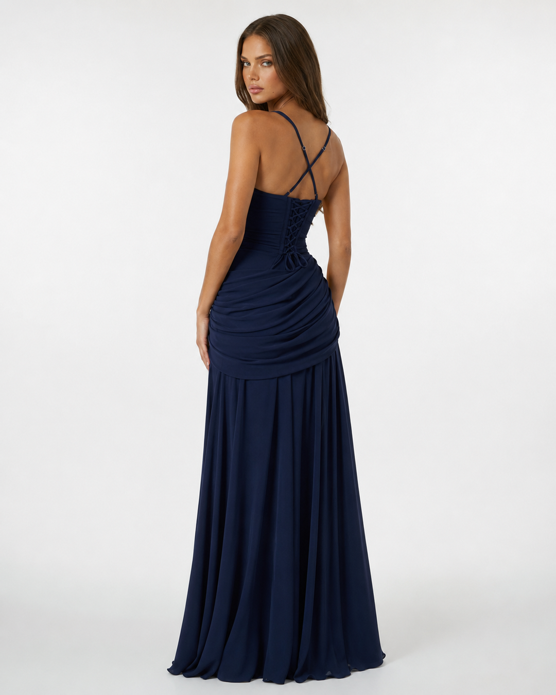 Women's Maxi Dress with Square Neckline and Side Draping 8