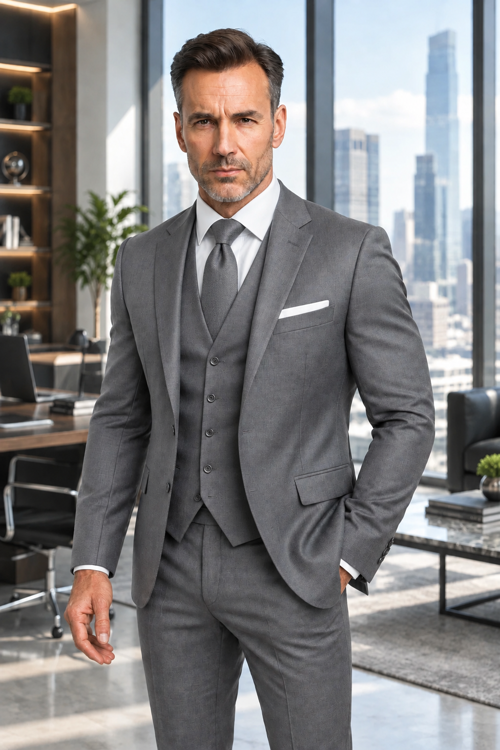 Traje slim-fit de tres piezas para hombre con chaleco